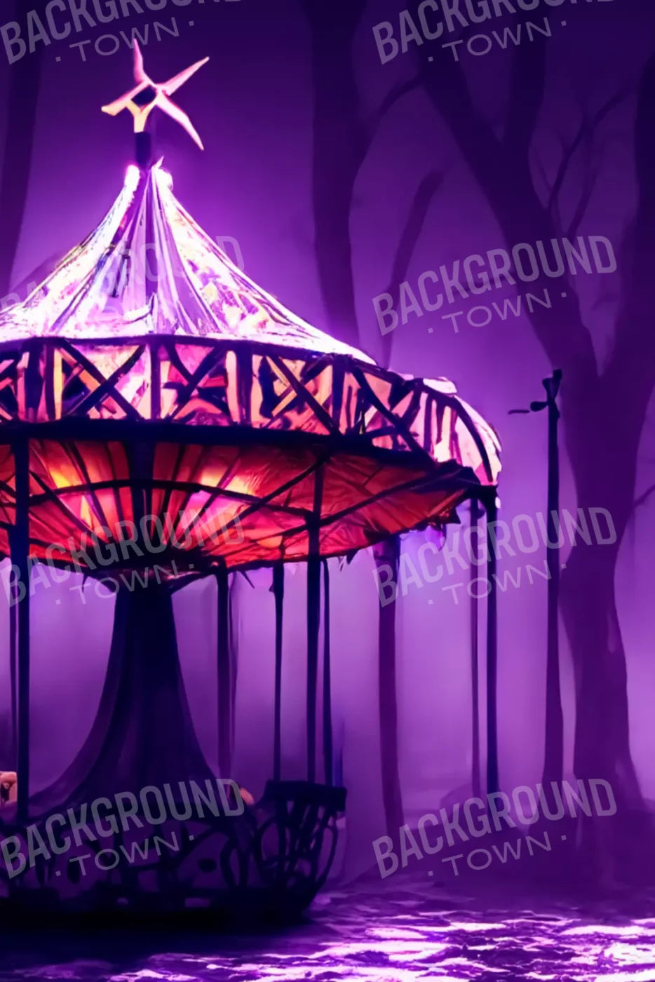 Creepy Carousel In Purple V 5X8 Ultracloth ( 60 X 96 Inch ) Backdrop