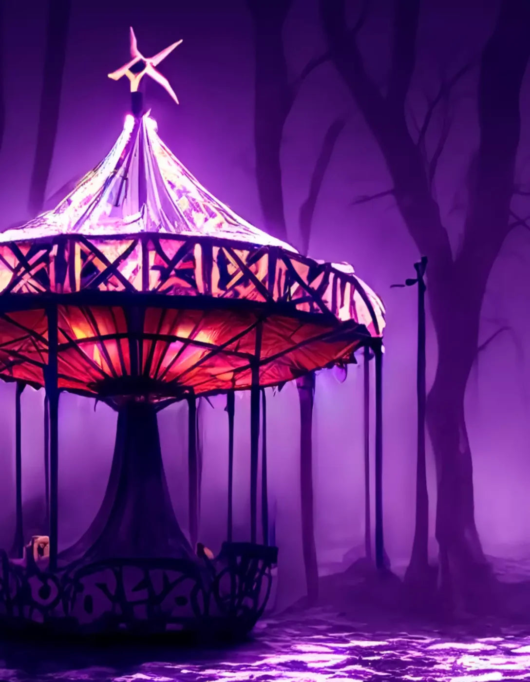 Creepy Carousel In Purple V 6X8 Fleece ( 72 X 96 Inch ) Backdrop