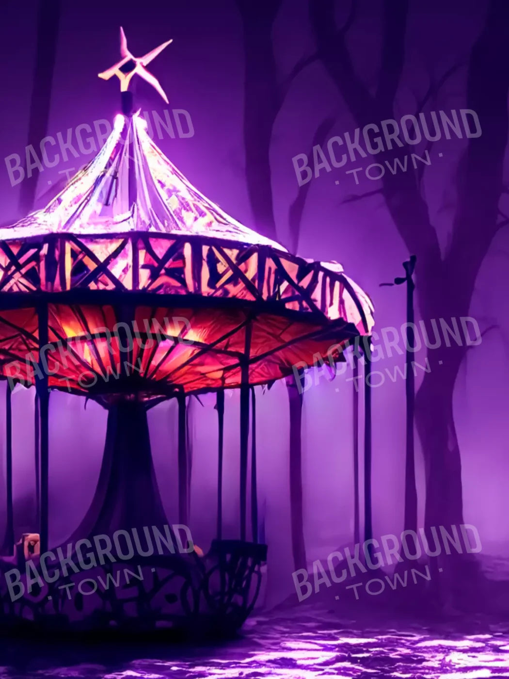 Creepy Carousel In Purple V 8X10 Fleece ( 96 X 120 Inch ) Backdrop