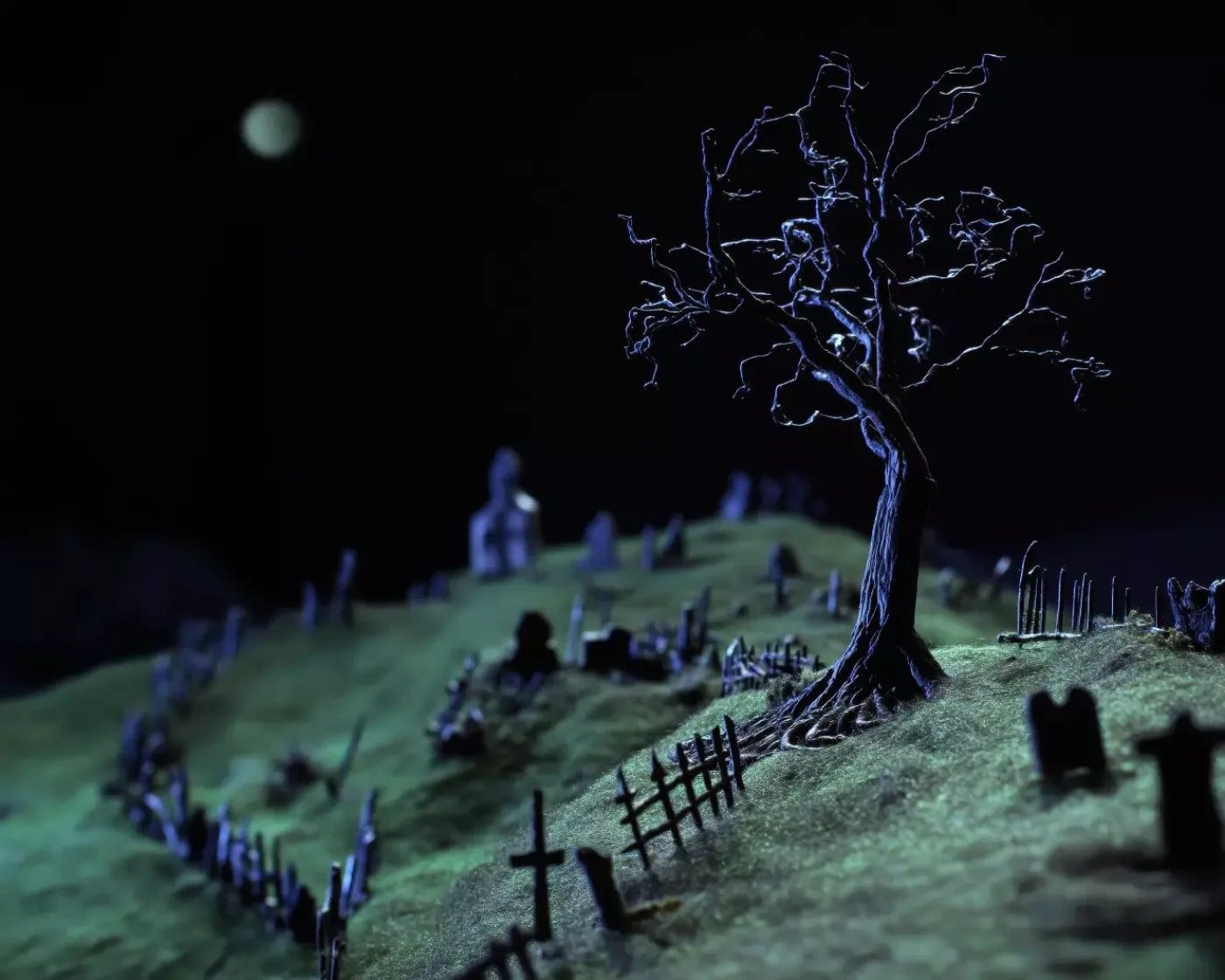 Creepy Tree In Graveyard 10’X8’ Fleece (120 X 96 Inch) Backdrop
