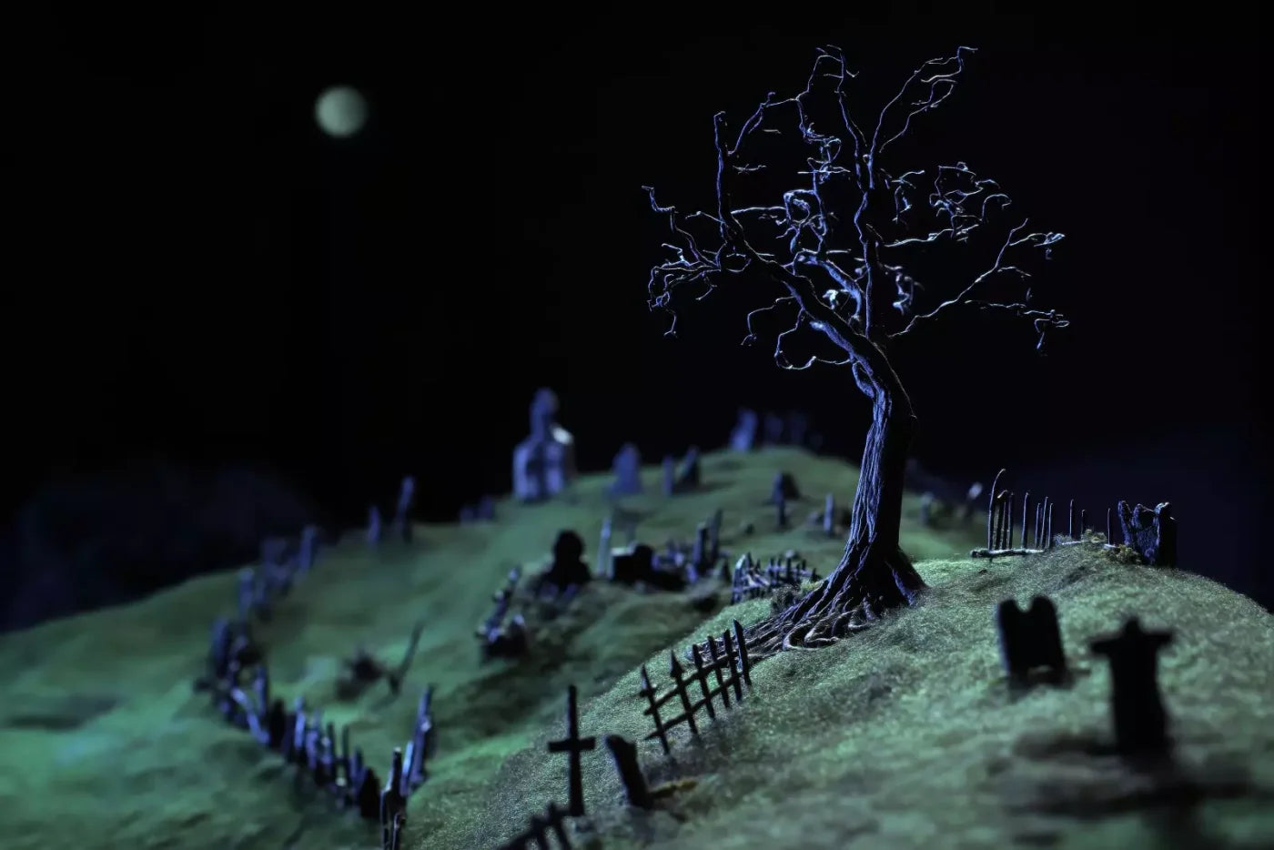 Creepy Tree In Graveyard 12’X8’ Ultracloth (144 X 96 Inch) Backdrop
