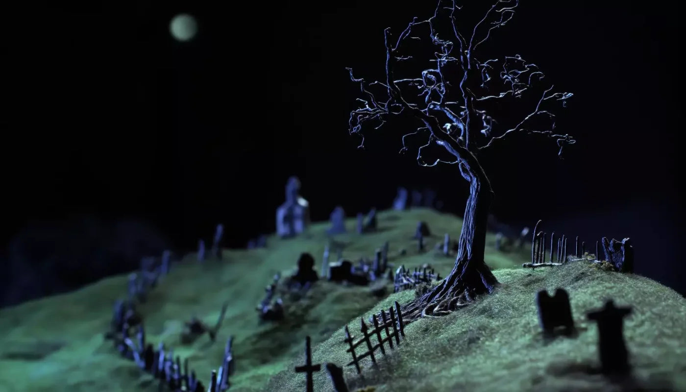 Creepy Tree In Graveyard 14’X8’ Ultracloth (168 X 96 Inch) Backdrop