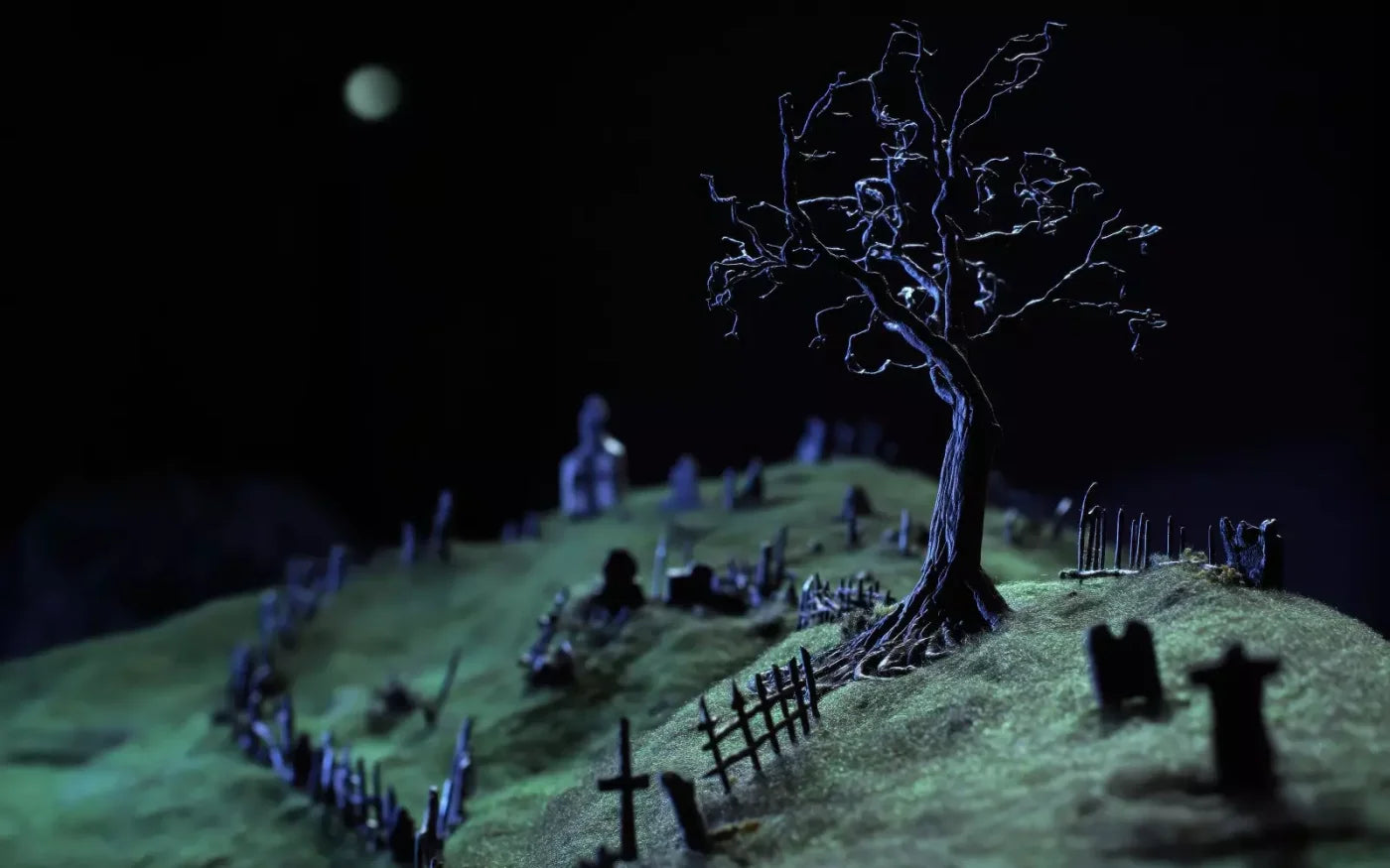 Creepy Tree In Graveyard 16’X10’ Ultracloth (192 X 120 Inch) Backdrop