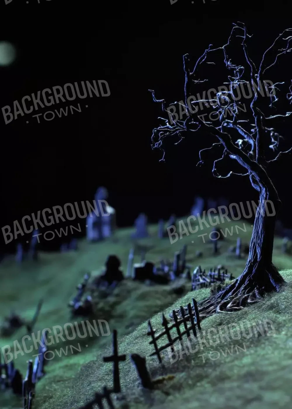 Creepy Tree In Graveyard 5’X7’ Ultracloth (60 X 84 Inch) Backdrop