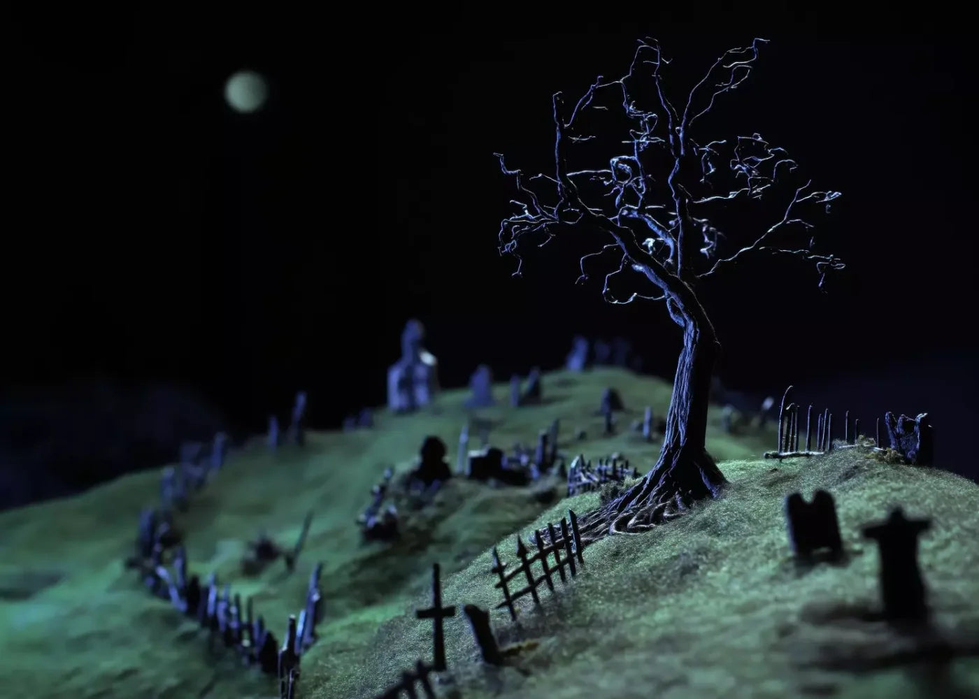 Creepy Tree In Graveyard 7’X5’ Ultracloth (84 X 60 Inch) Backdrop