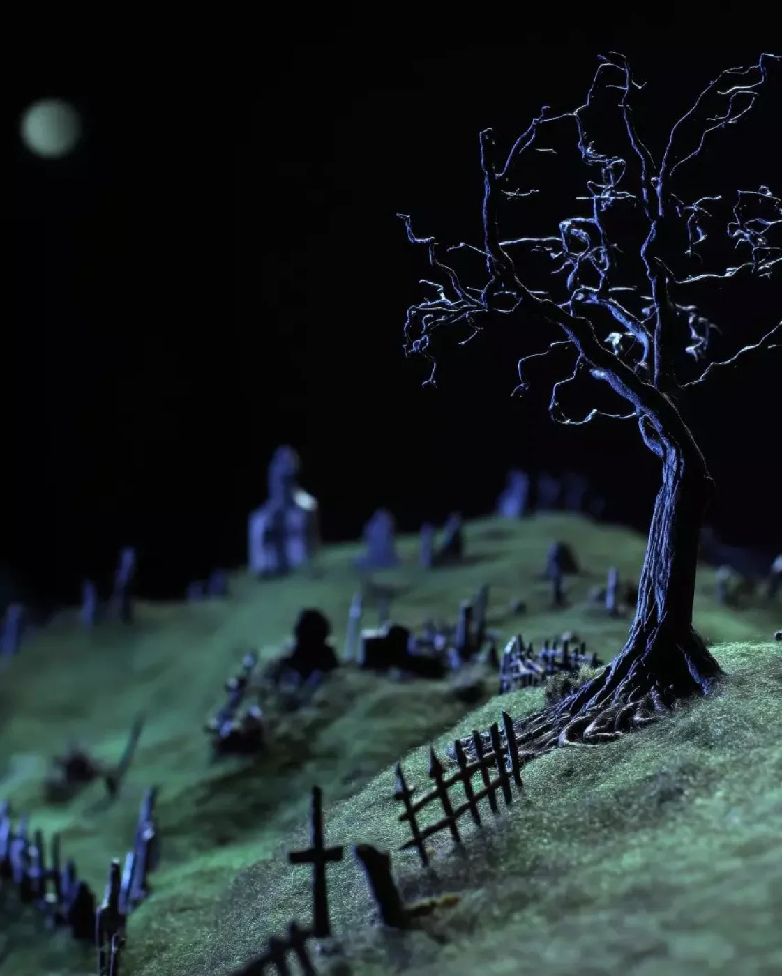 Creepy Tree In Graveyard 8’X10’ Fleece (96 X 120 Inch) Backdrop