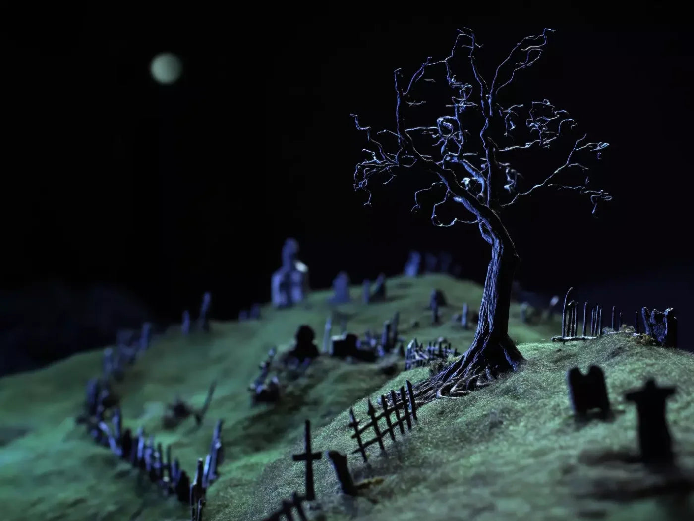Creepy Tree In Graveyard 8’X6’ Fleece (96 X 72 Inch) Backdrop