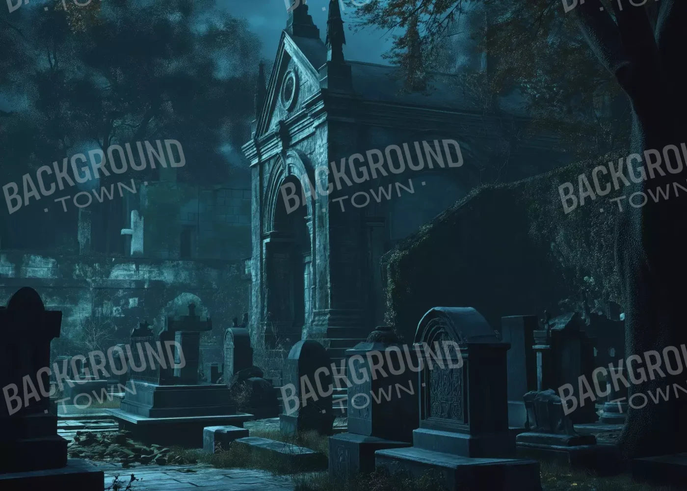 Dark Abandoned Mausoleums 7’X5’ Ultracloth (84 X 60 Inch) Backdrop