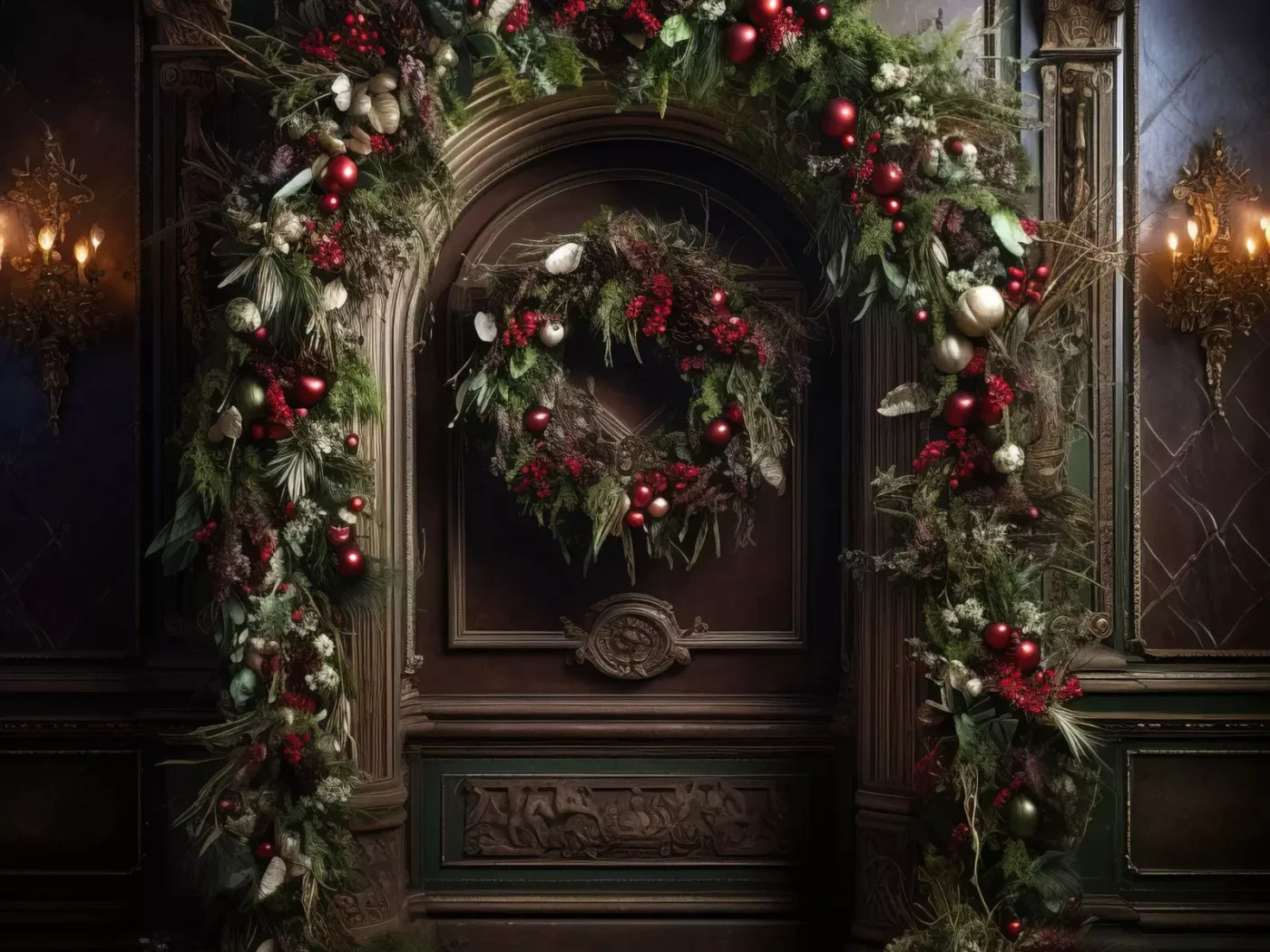 Dark Christmas Arch 6’8X5’ Fleece (80 X 60 Inch) Backdrop