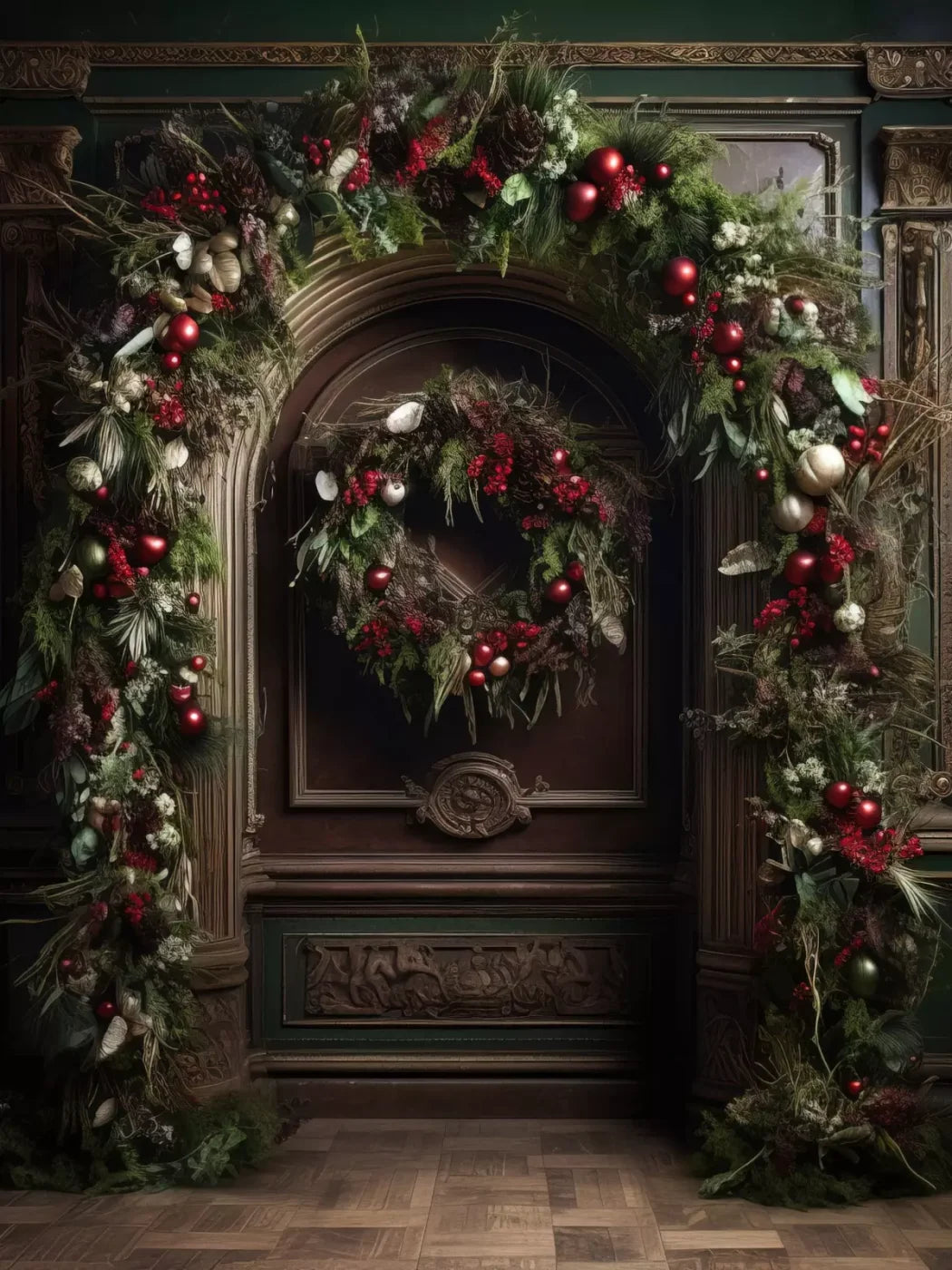 Dark Christmas Arch 6’X8’ Fleece (72 X 96 Inch) Backdrop