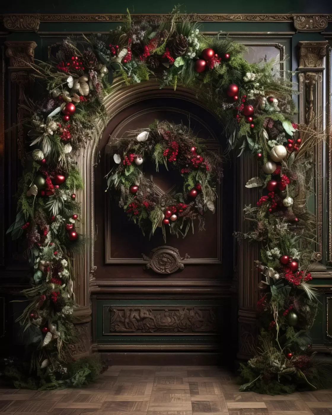 Dark Christmas Arch 8’X10’ Fleece (96 X 120 Inch) Backdrop