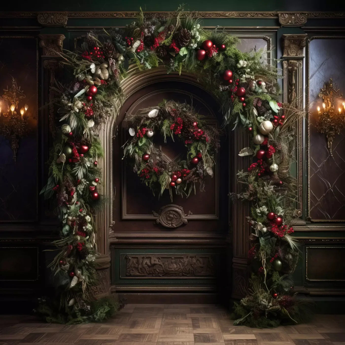 Dark Christmas Arch 8’X8’ Fleece (96 X Inch) Backdrop