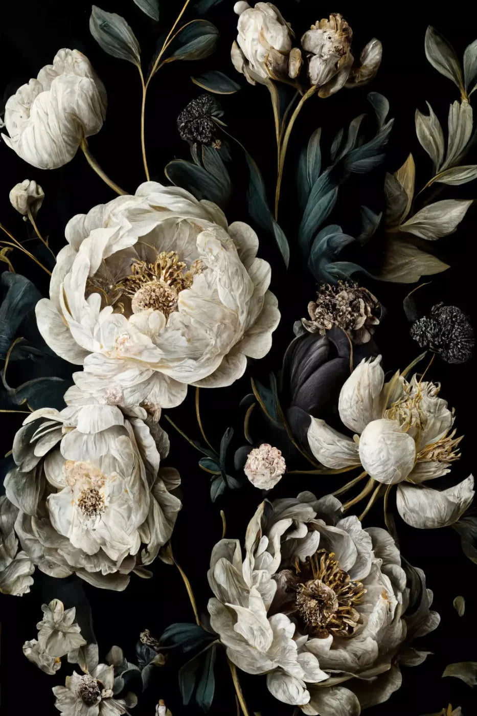 Dark Floral Blush Peonies 5X8 Ultracloth ( 60 X 96 Inch ) Backdrop