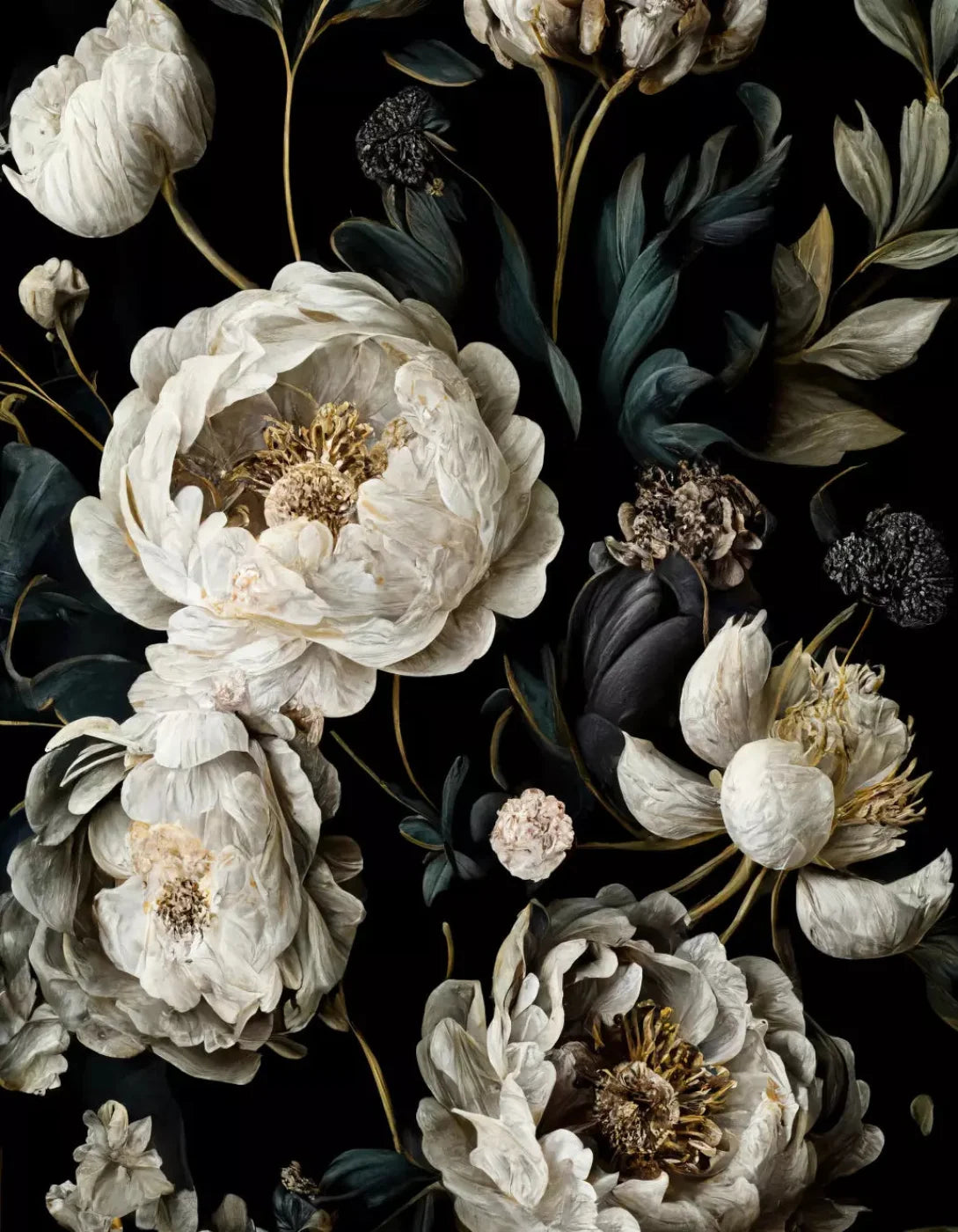 Dark Floral Blush Peonies 6X8 Fleece ( 72 X 96 Inch ) Backdrop
