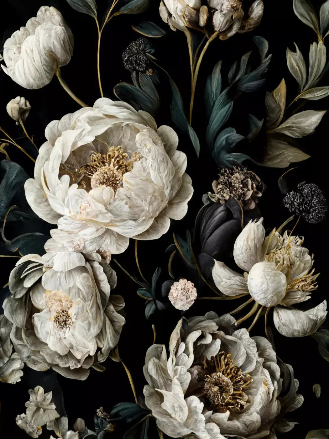 Dark Floral Blush Peonies 8X10 Fleece ( 96 X 120 Inch ) Backdrop