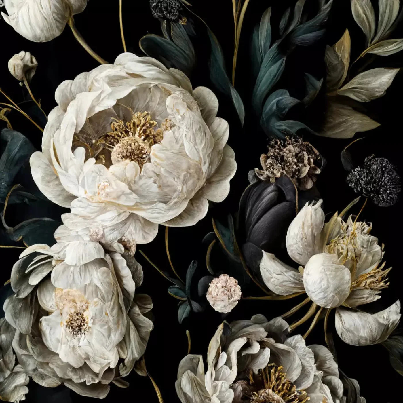 Dark Floral Blush Peonies 8X8 Fleece ( 96 X Inch ) Backdrop