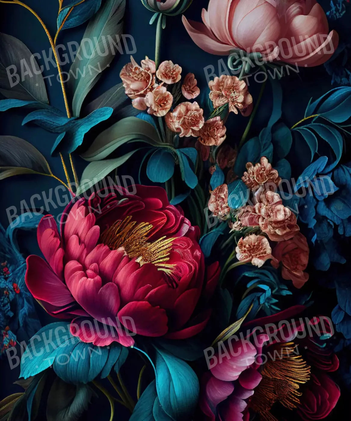 Blue Floral Backdrop for Photography