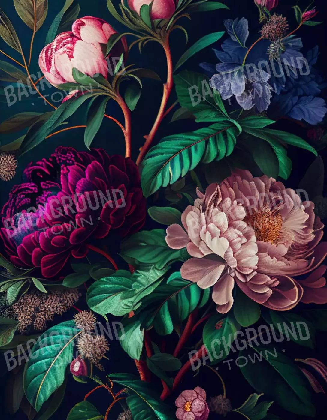 Dark Floral Pastel 6X8 Fleece ( 72 X 96 Inch ) Backdrop