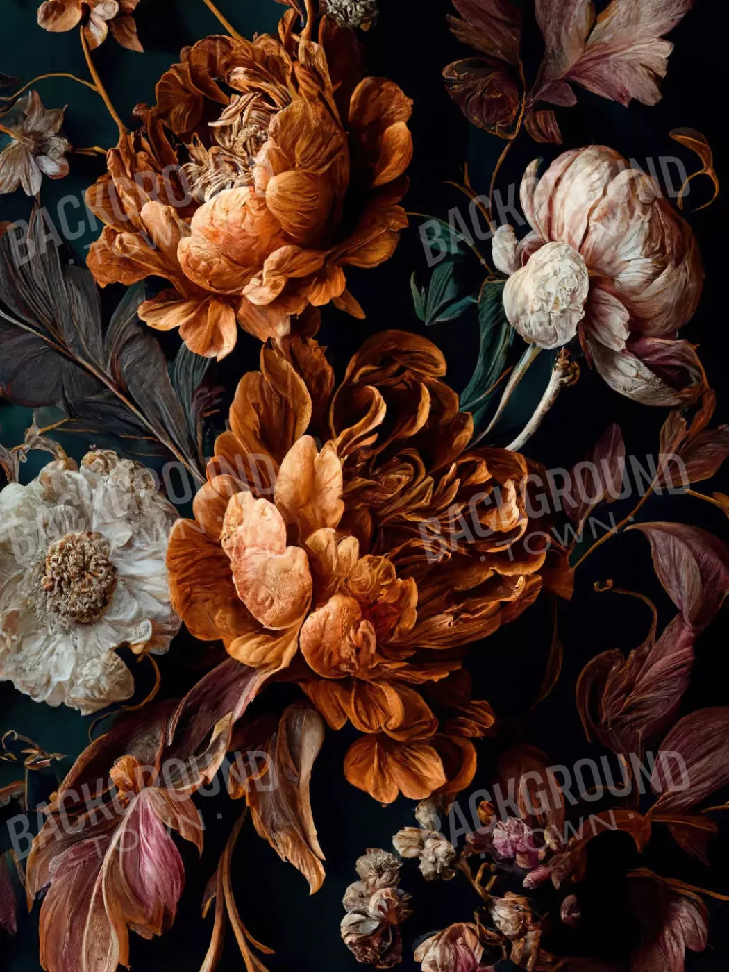 Dark Floral Rust 5X68 Fleece ( 60 X 80 Inch ) Backdrop