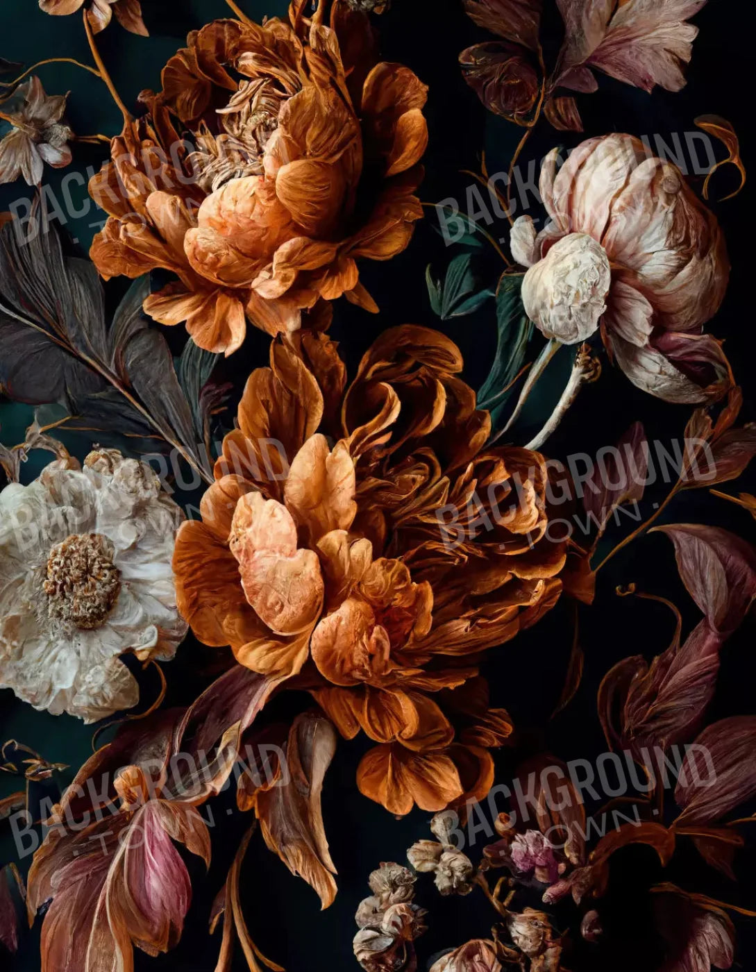 Dark Floral Rust 6X8 Fleece ( 72 X 96 Inch ) Backdrop