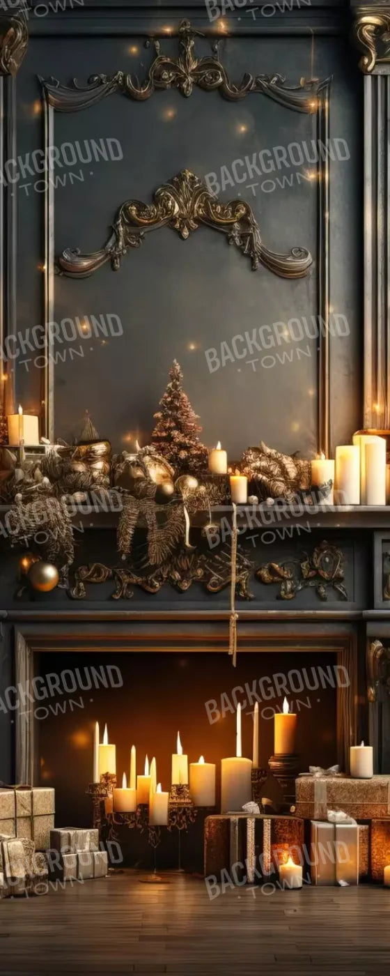 Dark Holiday Fireplace 8’X20’ Ultracloth (96 X 240 Inch) Backdrop