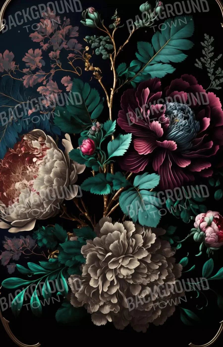 Deep Dark Peonies Li 8X12 Ultracloth ( 96 X 144 Inch ) Backdrop