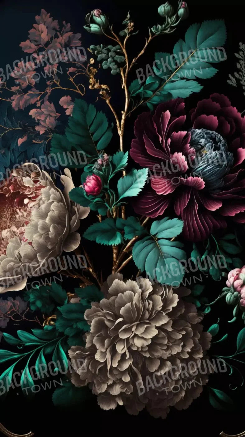 Deep Dark Peonies Li 8X14 Ultracloth ( 96 X 168 Inch ) Backdrop