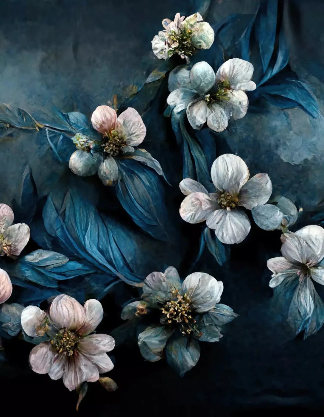 Denim Florals 6X8 Fleece ( 72 X 96 Inch ) Backdrop