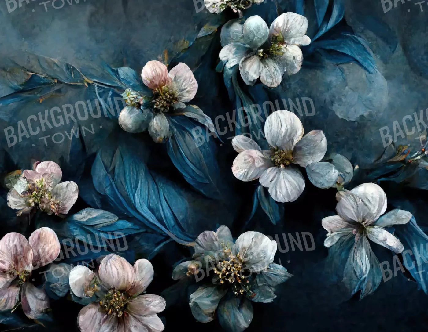 Denim Florals 8X6 Fleece ( 96 X 72 Inch ) Backdrop