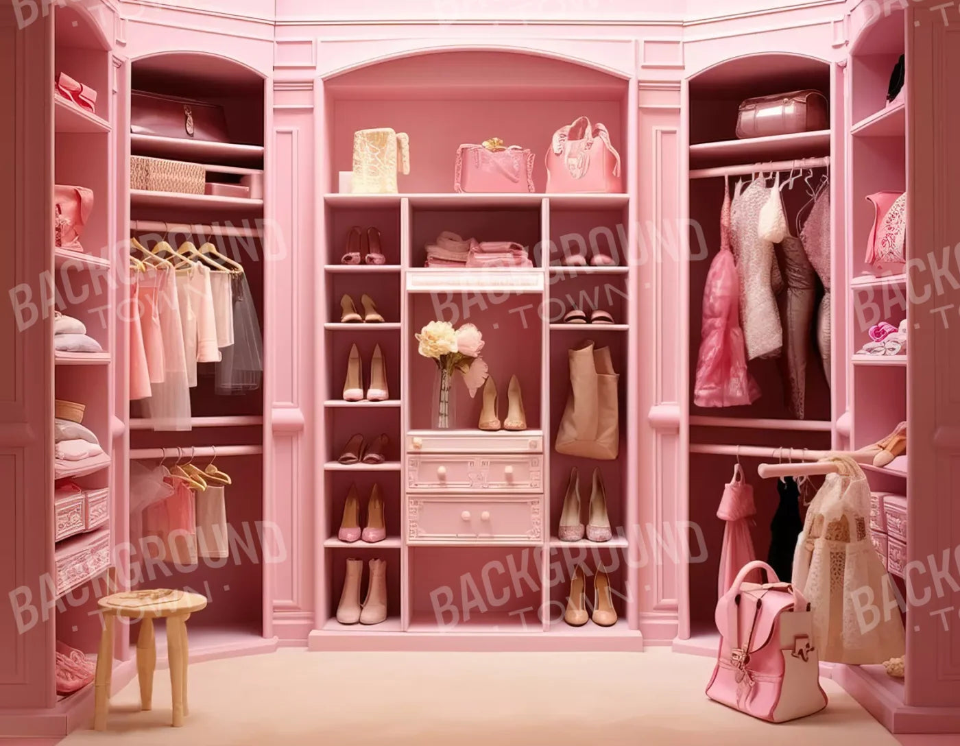 Doll House Closet 8X6 Fleece ( 96 X 72 Inch ) Backdrop
