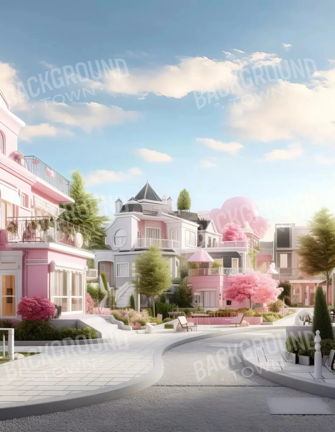 Doll House Neighborhood 6X8 Fleece ( 72 X 96 Inch ) Backdrop