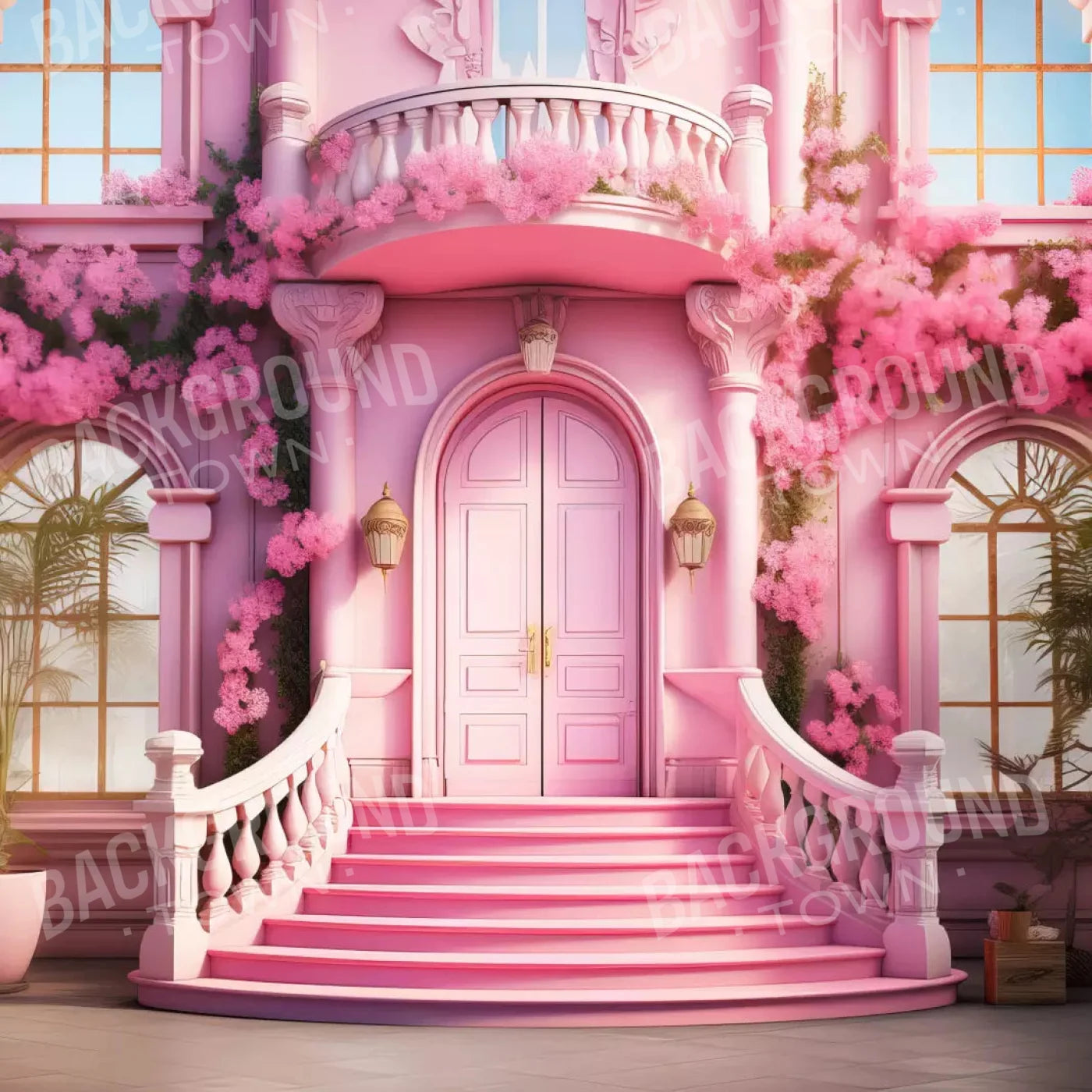 Doll House Grand Entrance 8X8 Fleece ( 96 X Inch ) Backdrop