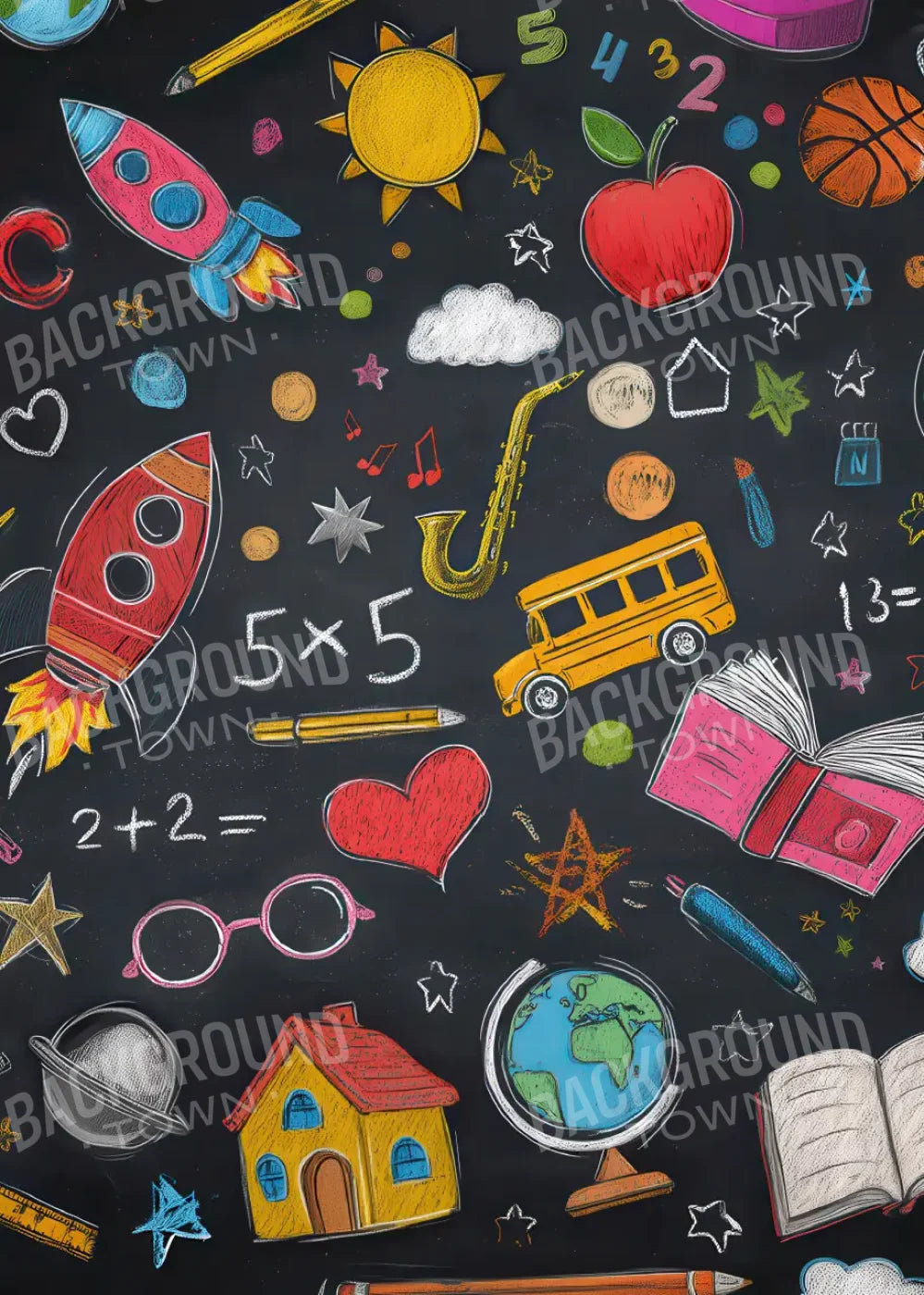 Doodle Chalkboard2 5’x7’ UltraCloth (60 x 84 inch) Backdrop