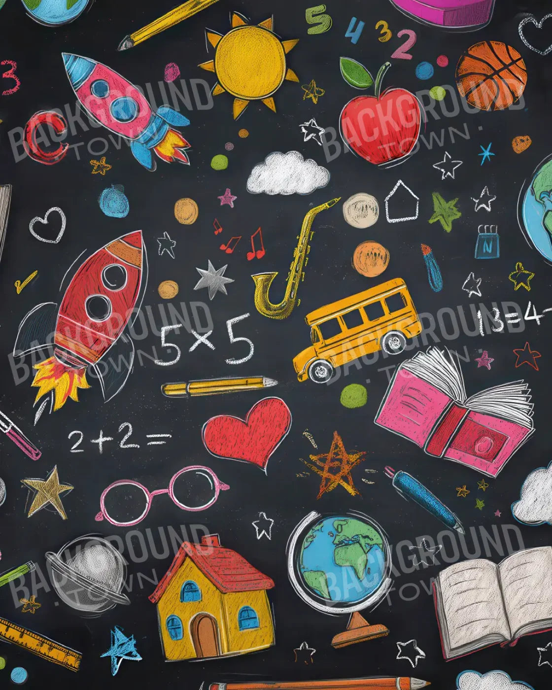 Doodle Chalkboard2 8’x10’ Fleece (96 x 120 inch) Backdrop