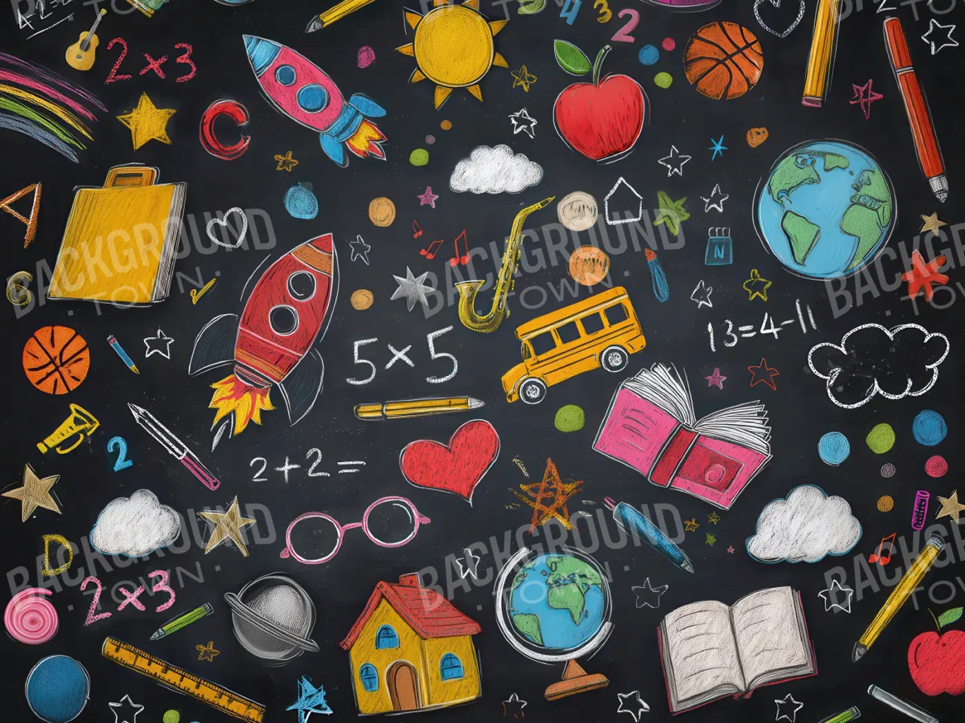 Doodle Chalkboard2 8’x6’ Fleece (96 x 72 inch) Backdrop