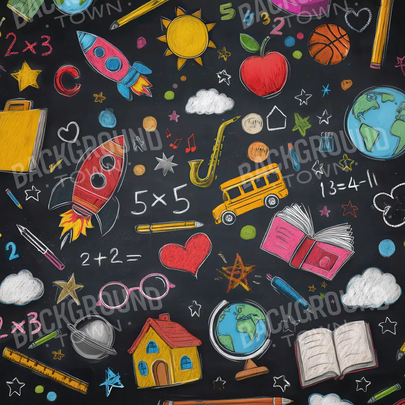 Doodle Chalkboard2 8’x8’ Fleece (96 x 96 inch) Backdrop