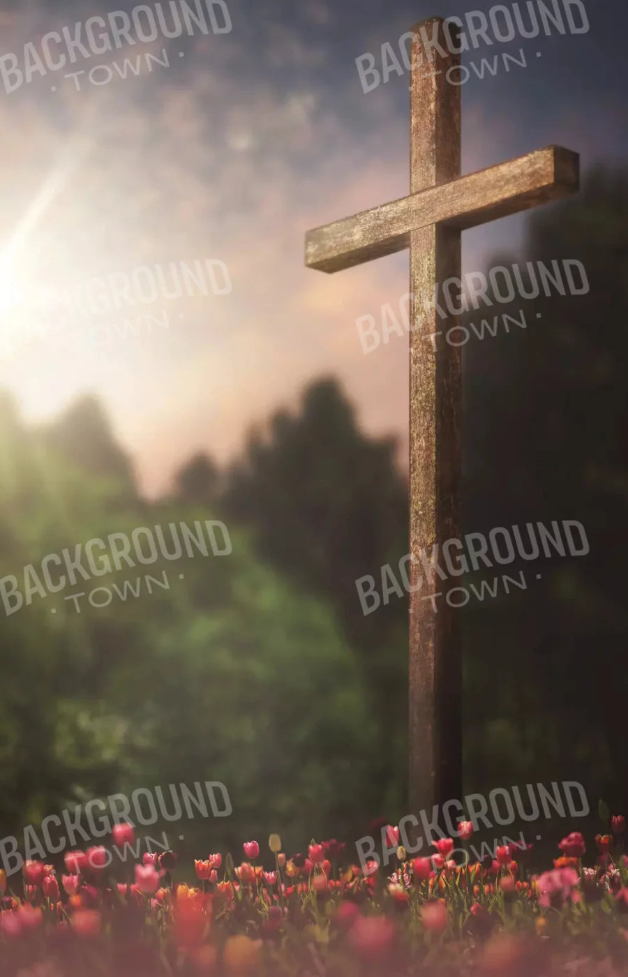 Easter Cross In Flowers 8X12 Ultracloth ( 96 X 144 Inch ) Backdrop