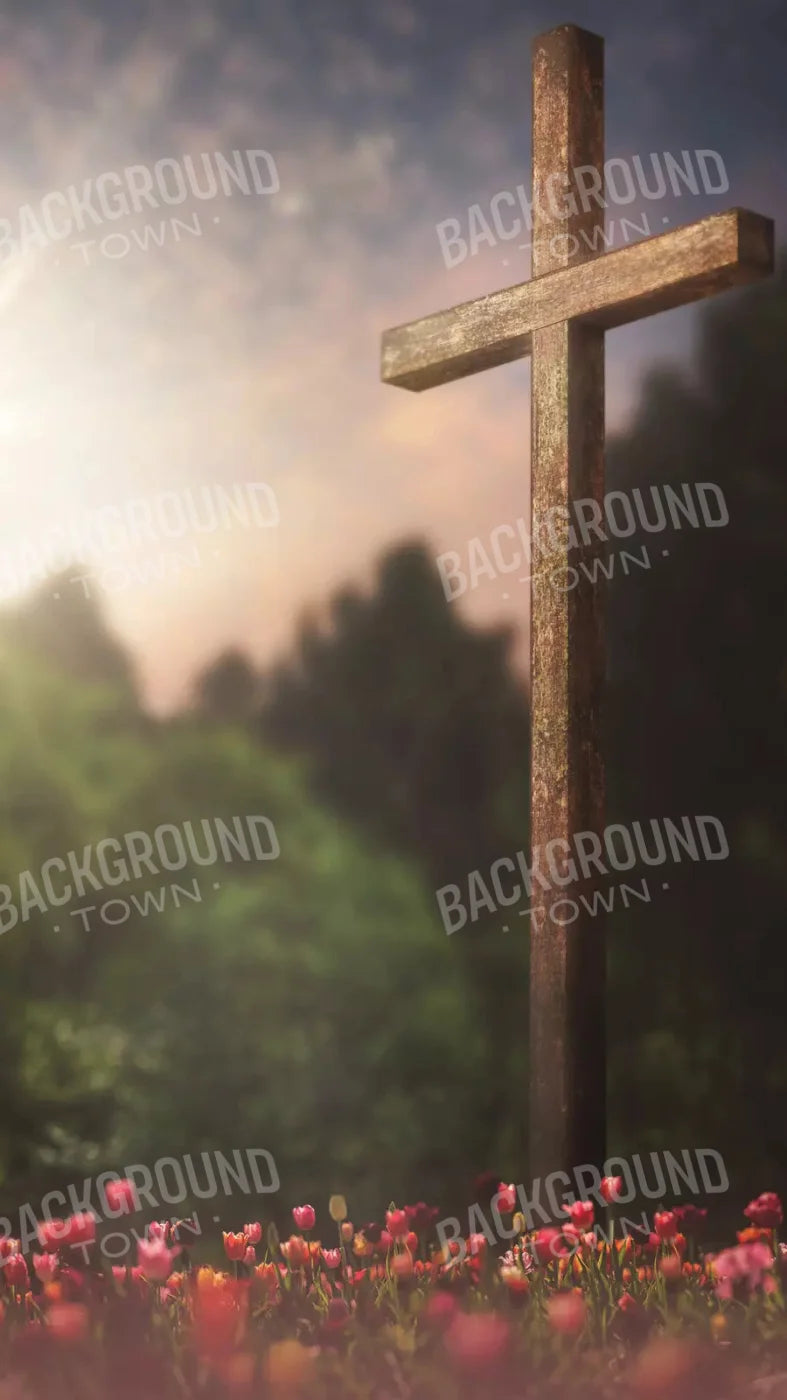 Easter Cross In Flowers 8X14 Ultracloth ( 96 X 168 Inch ) Backdrop