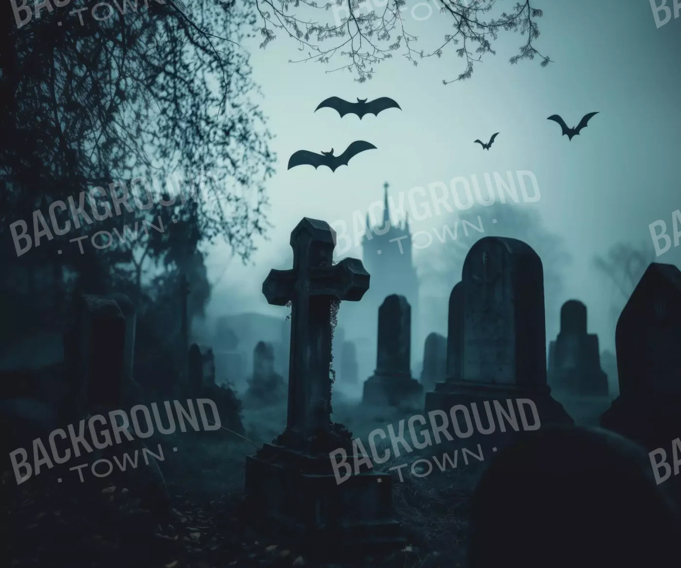 Eerie Blue Cemetary 12’X10’ Ultracloth (144 X 120 Inch) Backdrop