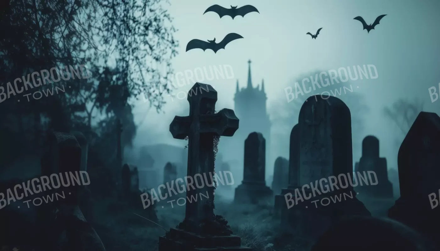 Eerie Blue Cemetary 14’X8’ Ultracloth (168 X 96 Inch) Backdrop