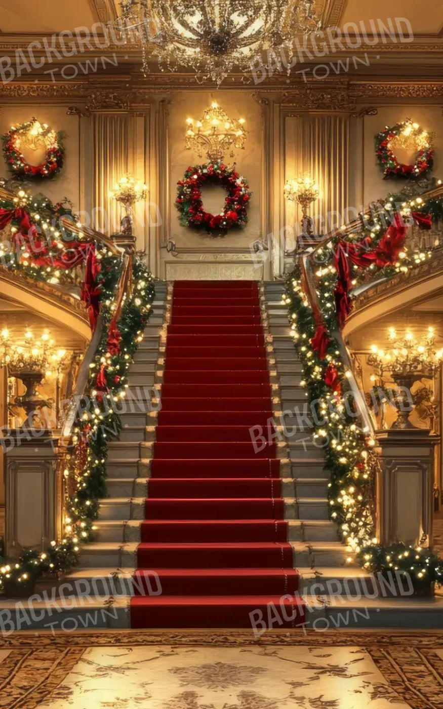 Elegant Grand Staircase At Christmas 5’x8’ UltraCloth (60 x 96 inch) Backdrop