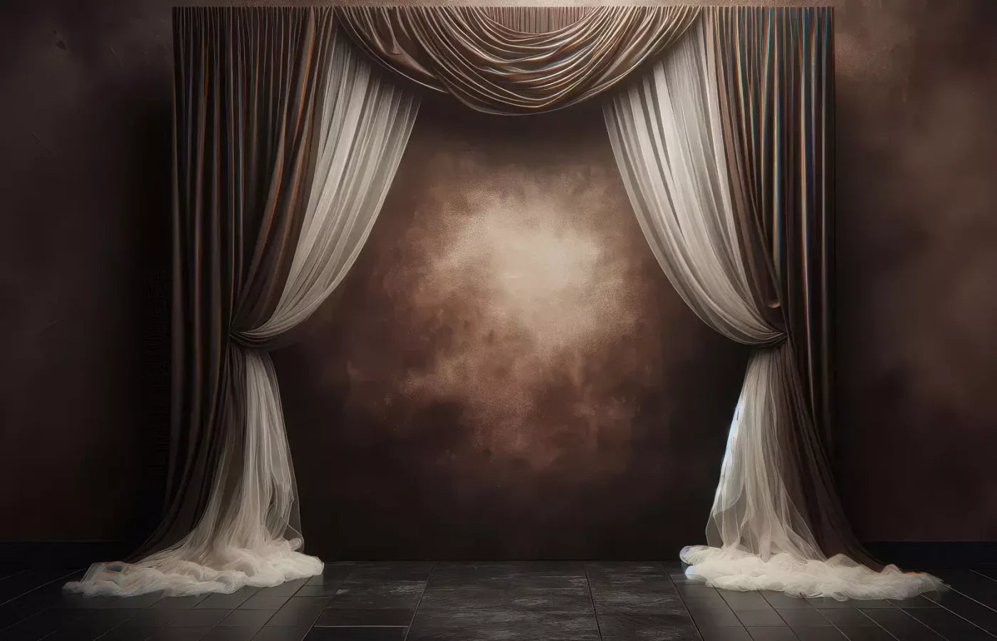 Elegant Montey Brown Curtain 14’X9’ Ultracloth (168 X 108 Inch) Backdrop