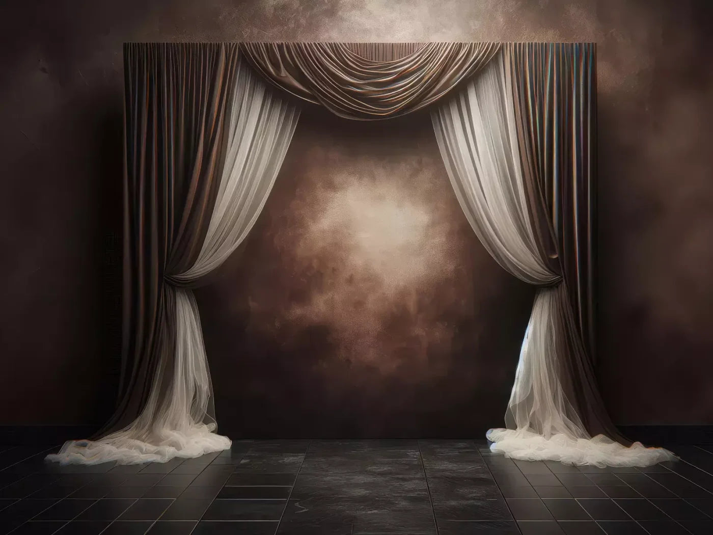 Elegant Montey Brown Curtain 6’8X5’ Fleece (80 X 60 Inch) Backdrop