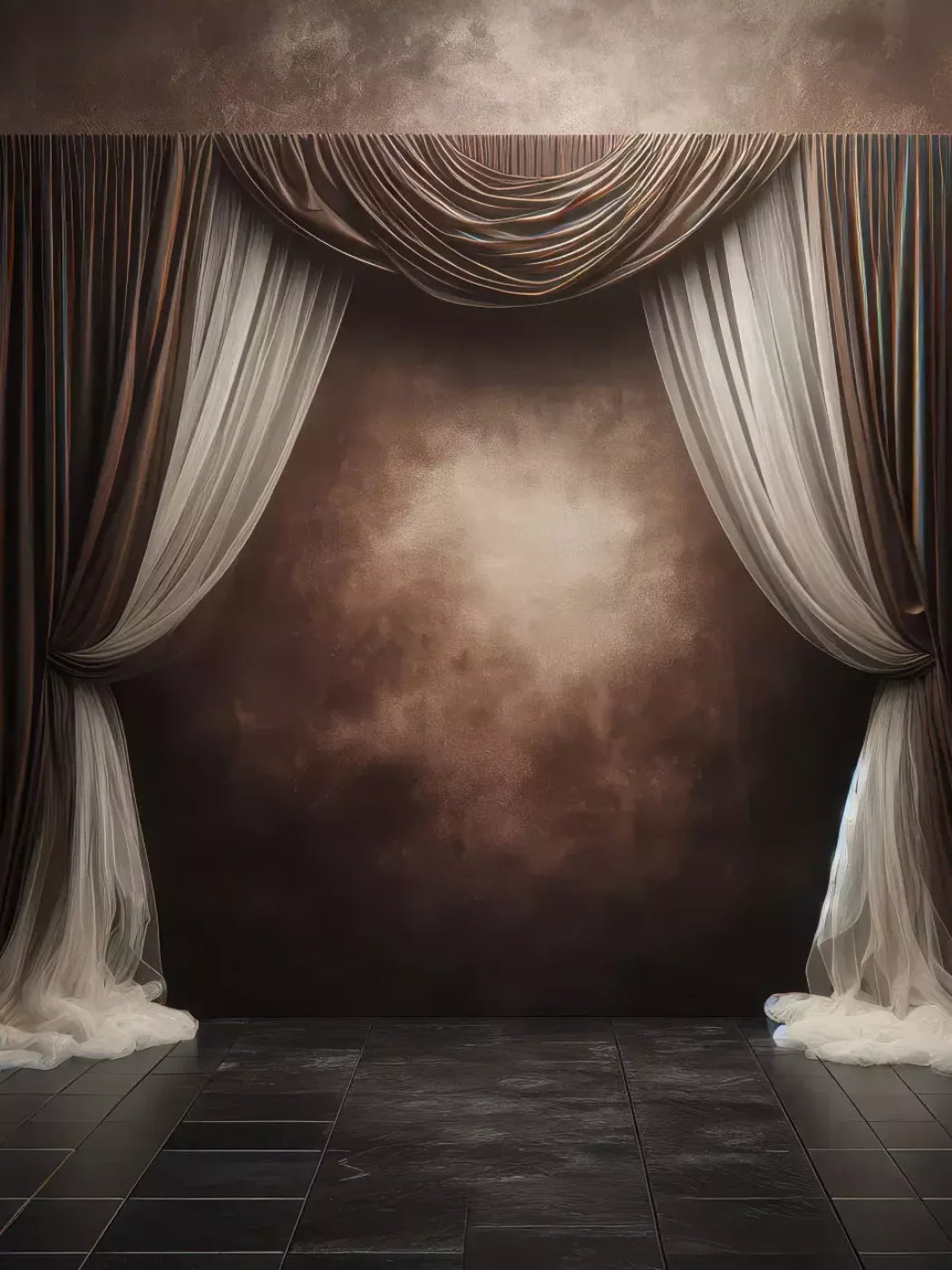 Elegant Montey Brown Curtain 6’X8’ Fleece (72 X 96 Inch) Backdrop