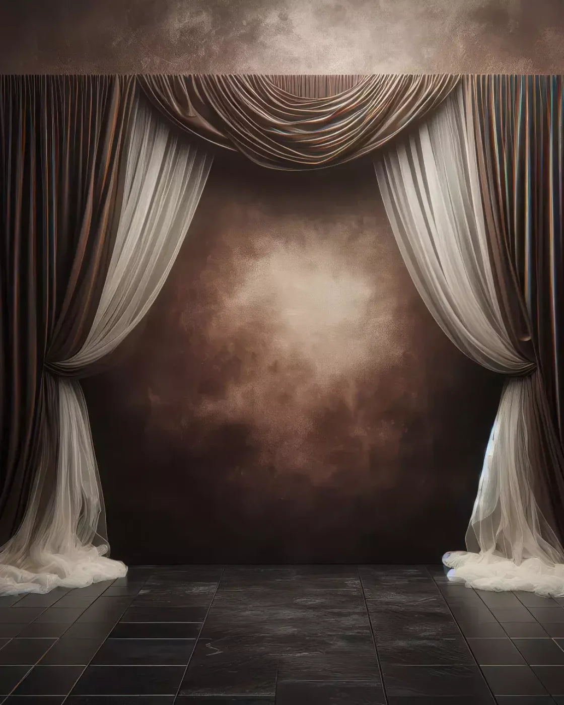 Elegant Montey Brown Curtain 8’X10’ Fleece (96 X 120 Inch) Backdrop