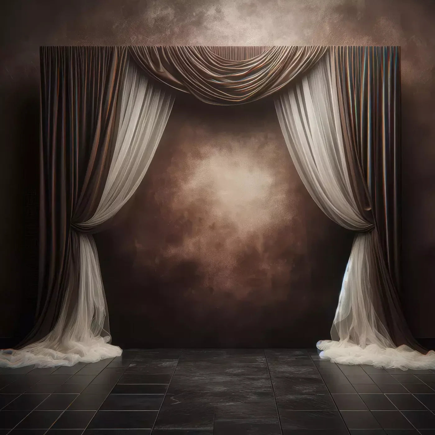 Elegant Montey Brown Curtain 8’X8’ Fleece (96 X Inch) Backdrop