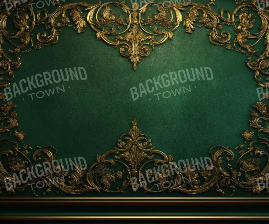 Emerald Green Wall With Gold Accents 5’X4’2 Fleece (60 X 50 Inch) Backdrop