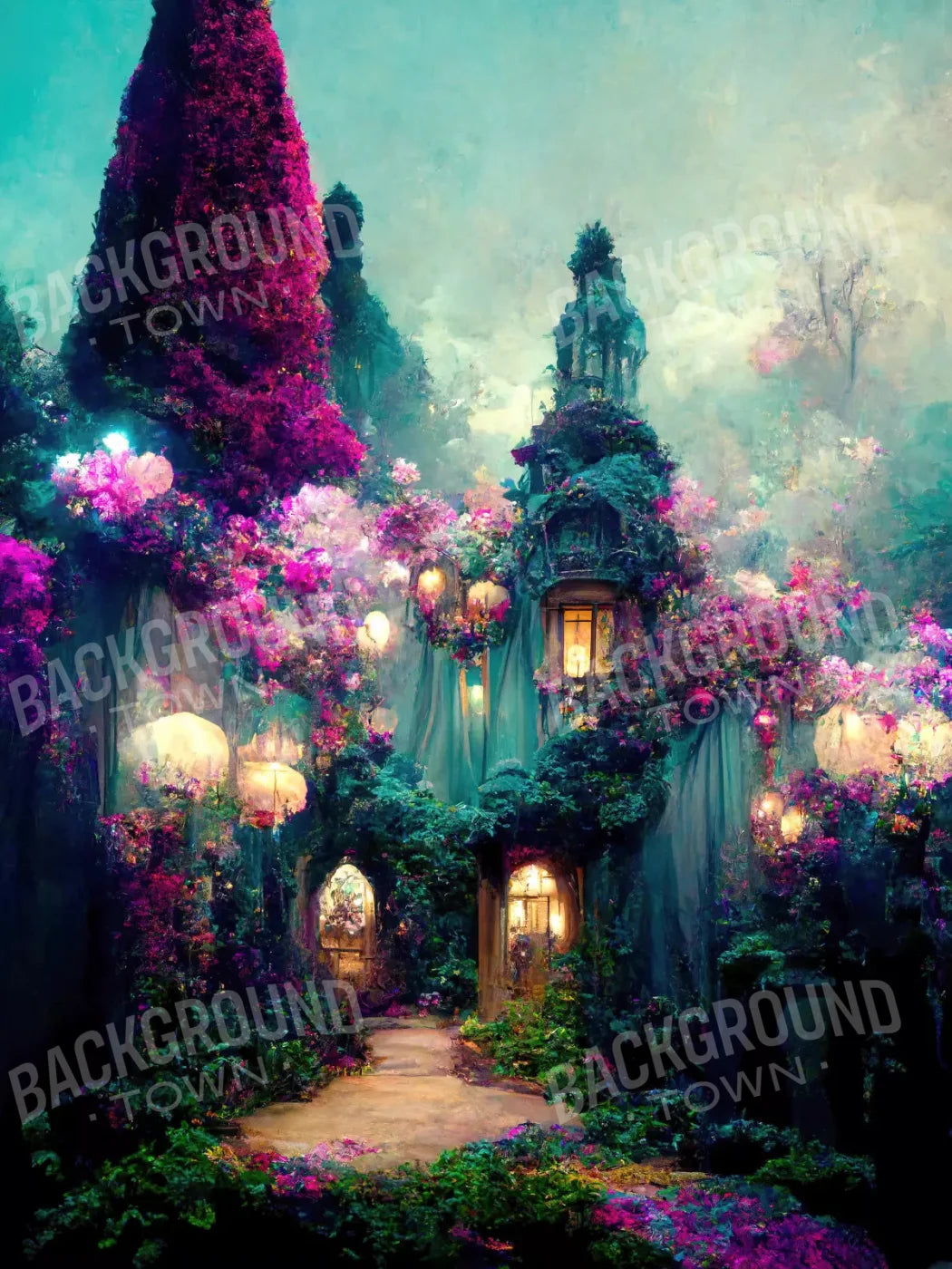 Enchanted Village I 8X10 Fleece ( 96 X 120 Inch ) Backdrop