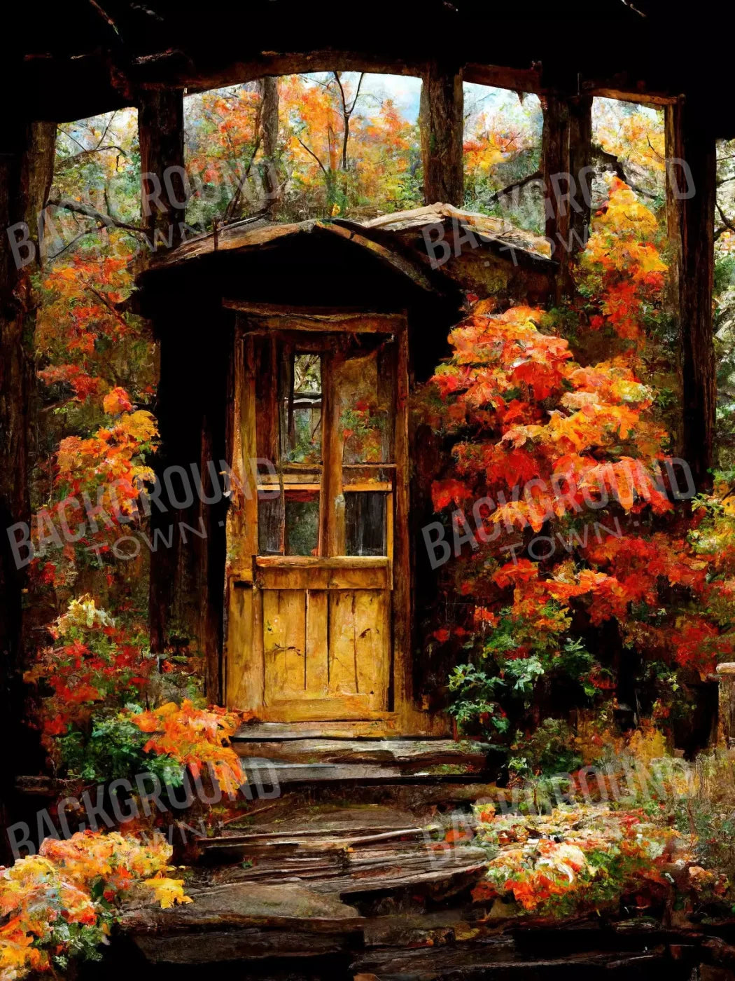 Fall Cabin 5X68 Fleece ( 60 X 80 Inch ) Backdrop