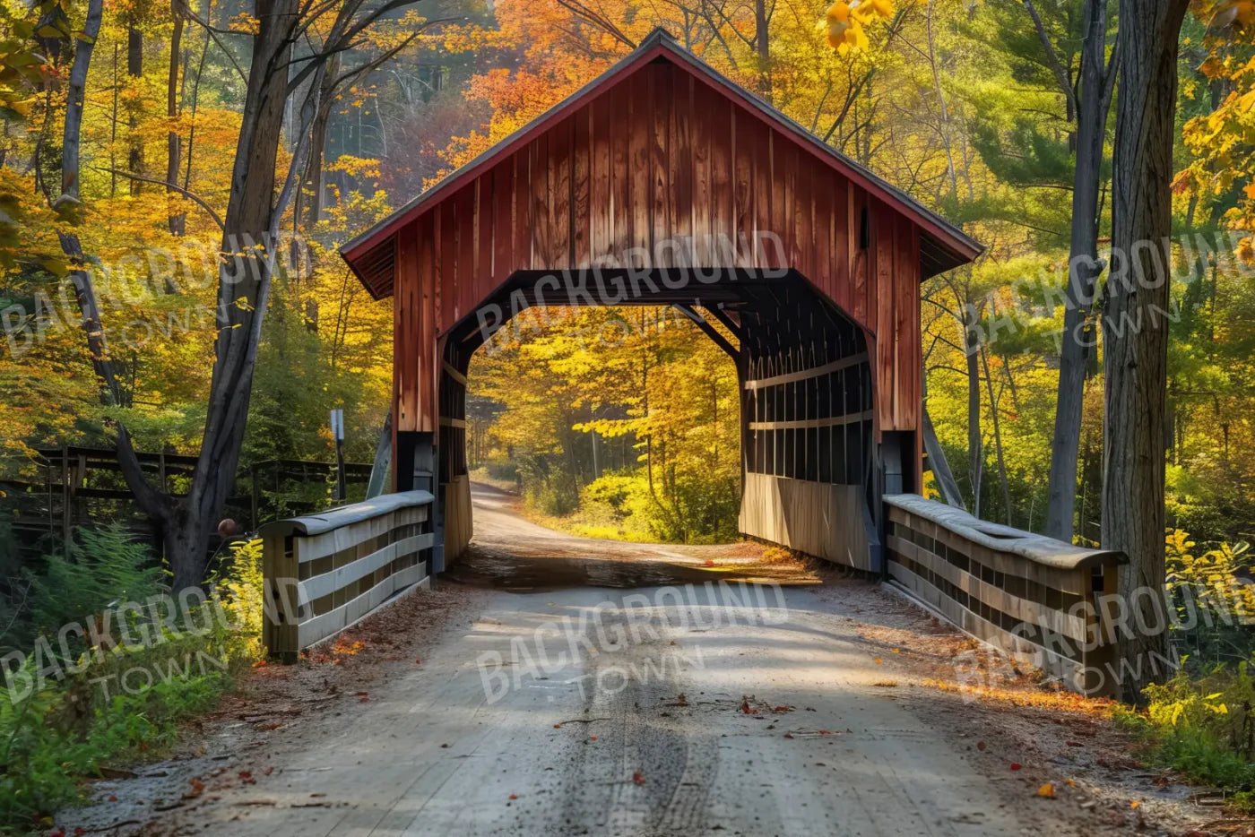 Fall Covered Bridge 12’x8’ UltraCloth (144 x 96 inch) Backdrop